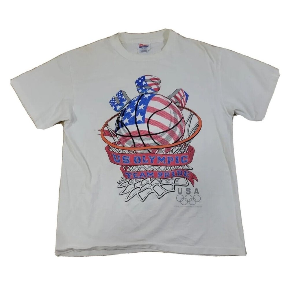 US Olympic Basketball Dream Team Pride Men's LARGE 90's T Shirt Graphic Tee Crew